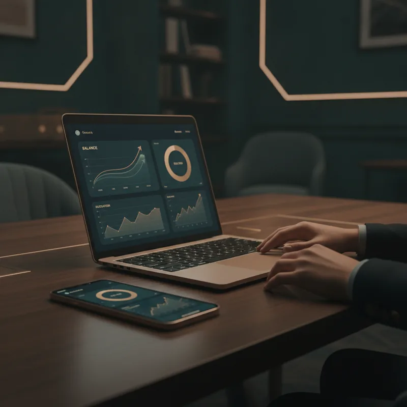 dashboard showing balance, performance tiles and recent activity